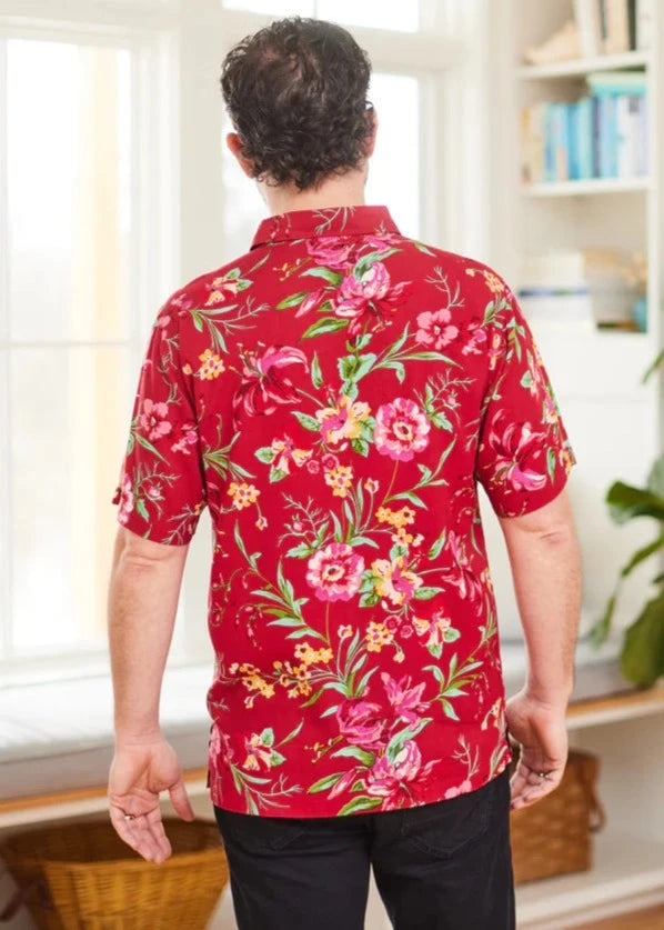 Back view of the floral print Bocas Short Sleeve Button Up Shirt by One World Brothers