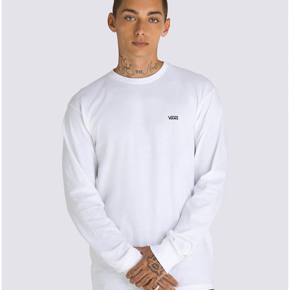 The white and black Left Chest Hit Long Sleeve T-Shirt by Vans