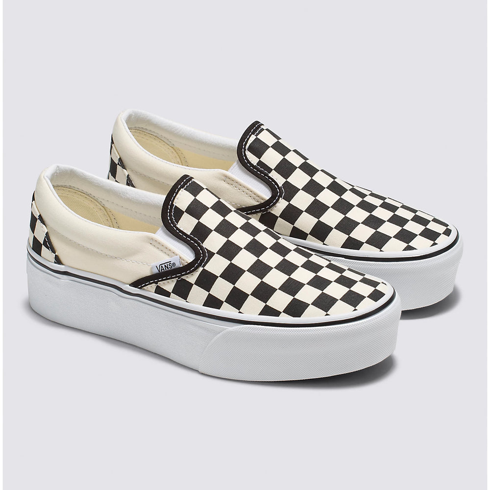 Vans Women's Classic Slip-On Stackform Shoe - Black/Classic White Checkerboard