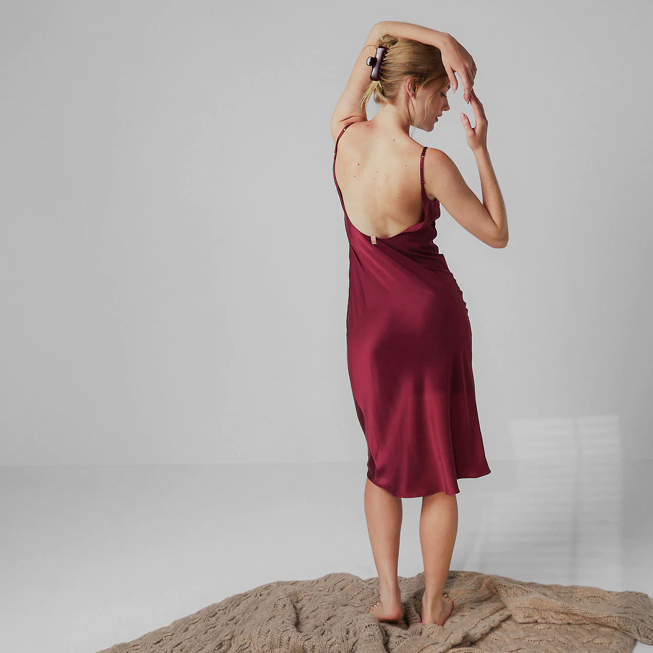 LUNYA Washable Silk Bias Slip Dress - Calliope Wine