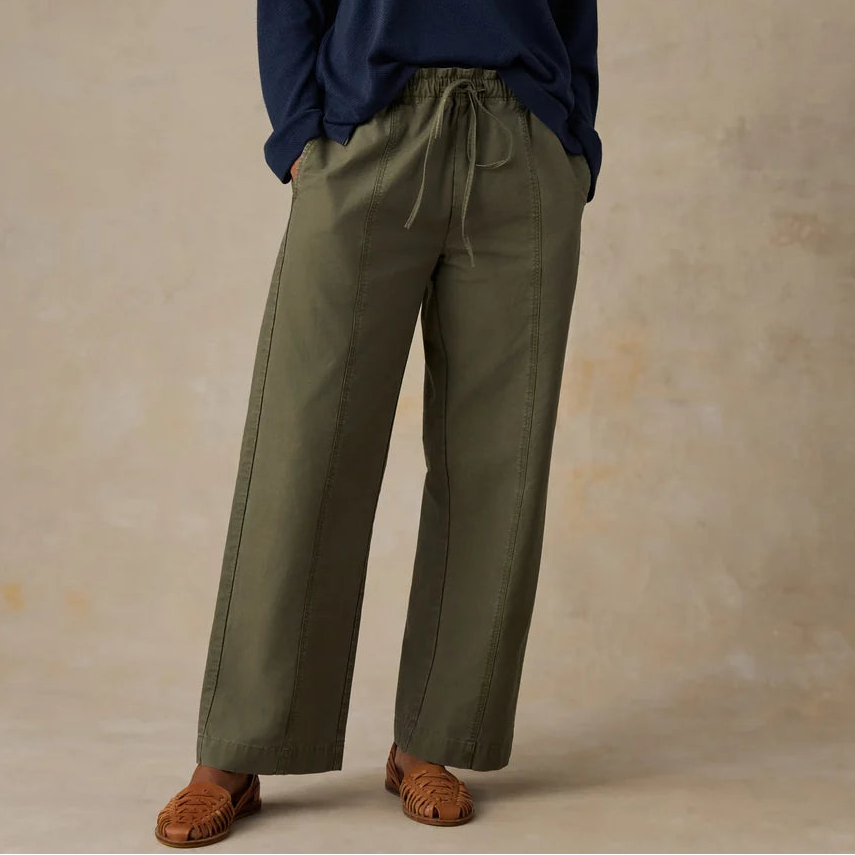 Faherty Women's Olive Cotton Twill Drawstring Pant 