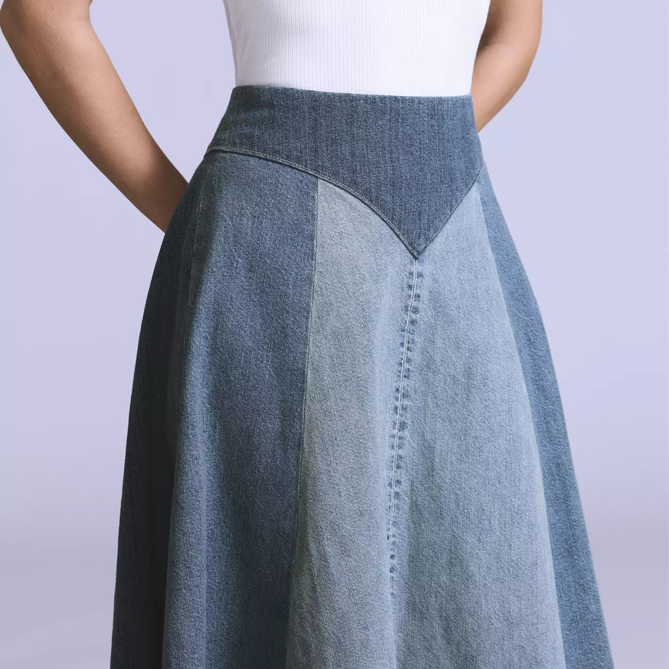 Multi-denim design midi skirt