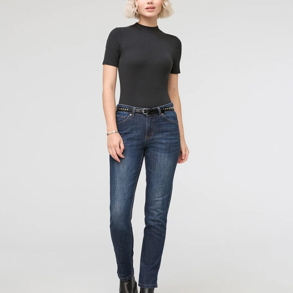 The DUER Women's Performance Denim Girlfriend Jean in the color Heritage Blue
