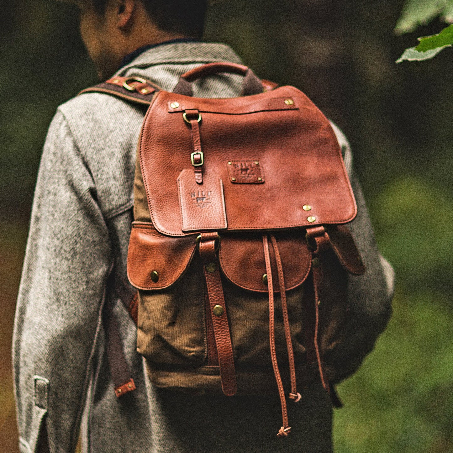 The Will Leather Goods Lennon Canvas & Leather Backpack in colors tobacco and cognac