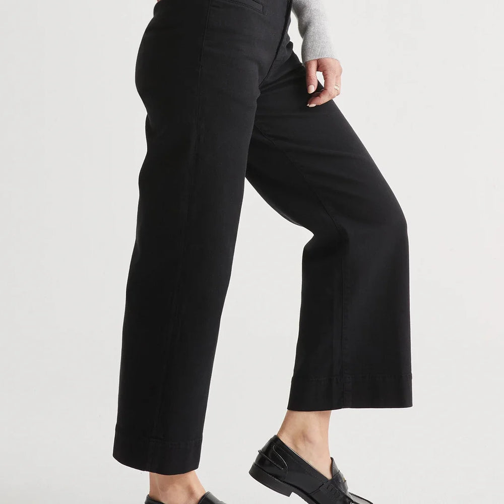 
                      
                        Side view of the Black LuxTwill High Rise Trouser by DU/ER
                      
                    