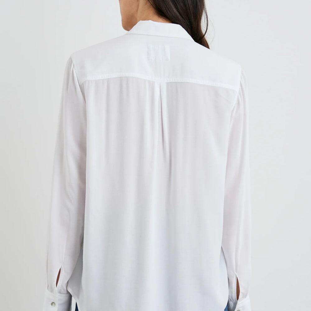 
                      
                        Back view of a woman wearing the White Wren Button Down Shirt by Rails
                      
                    