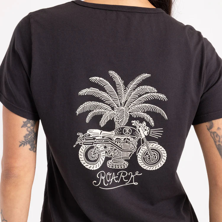 
                      
                        The Roark Women's Moto Everyday Premium Tee at Harbour Thread is crafted from a soft garment dyed and washed cotton fabric
                      
                    