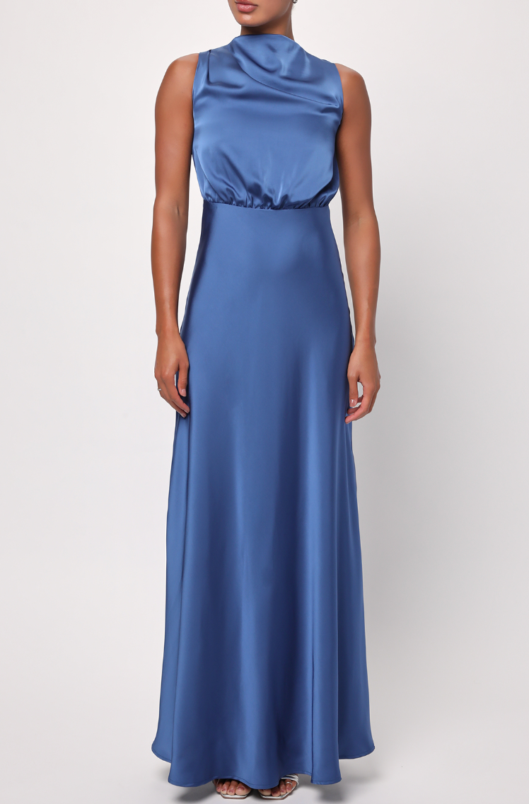 You'll glide into the room with elegant style when you wear the gorgeous Ada Satin Maxi Dress by Lulus, available now at Harbour Thread for your spring events