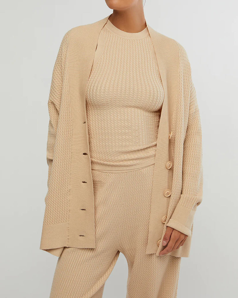 WeWoreWhat Oversized Cardigan - Cable Knit Beige