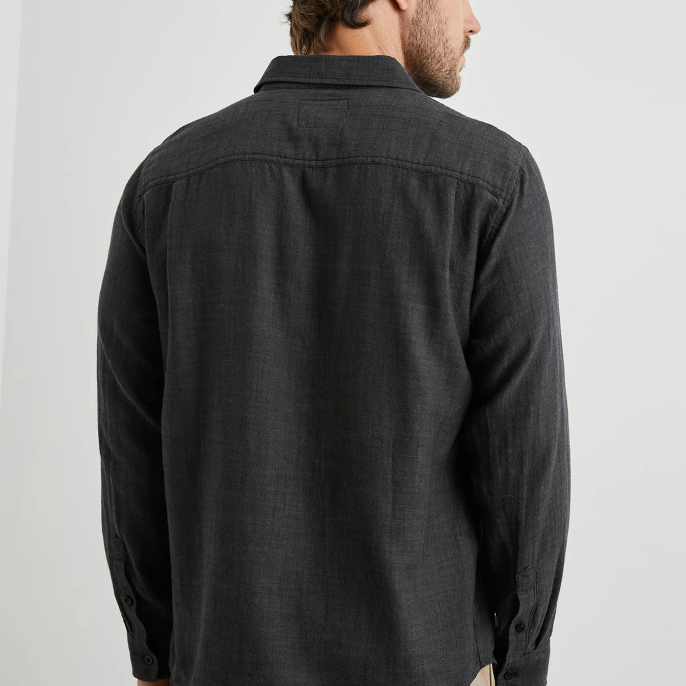 
                      
                        Back view of the Black Chambray Long Sleeve Wyatt Shirt by Rail
                      
                    