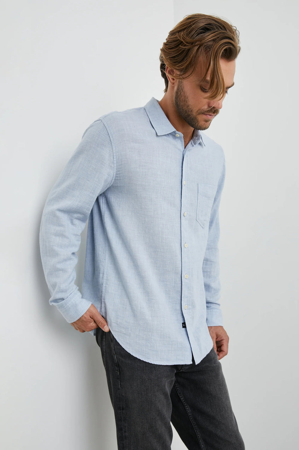 The Blue Melange Wyatt Button Down Shirt by Rails