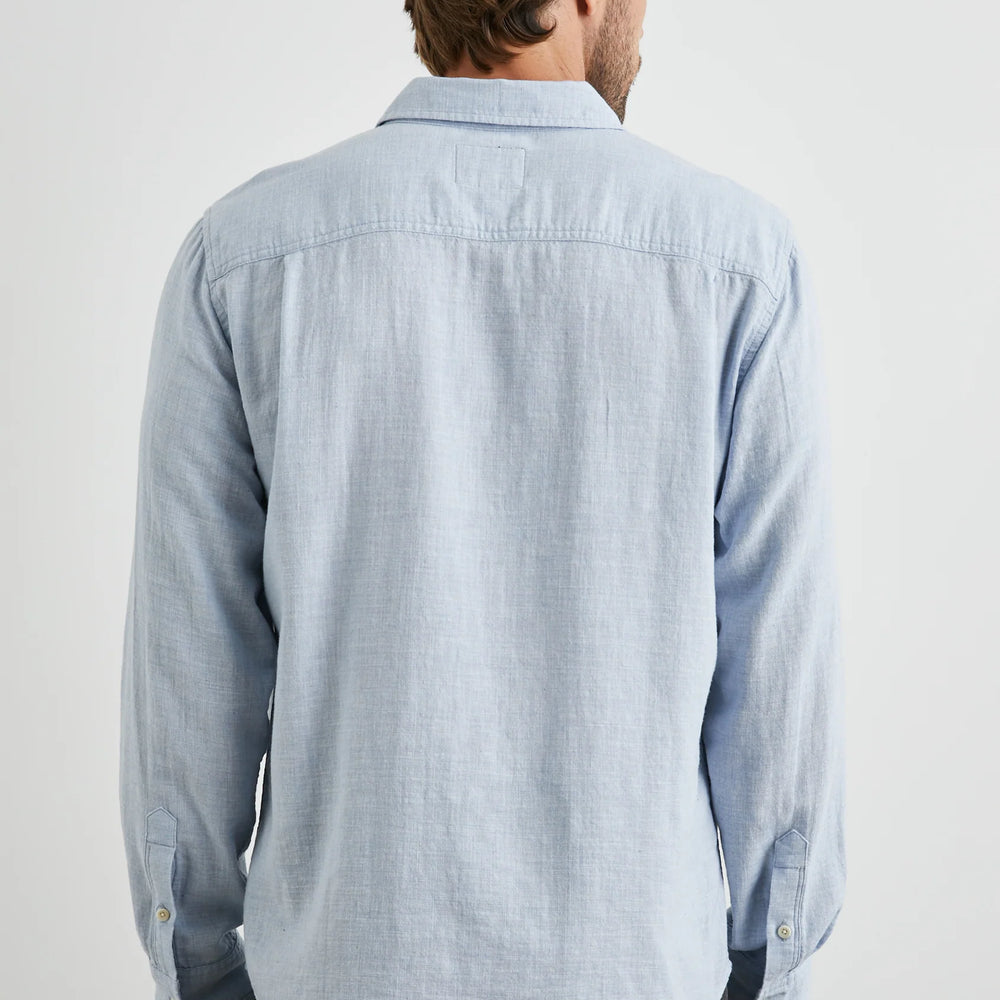 
                      
                        Back view of the Blue Melange Wyatt Button Down Shirt by Rails
                      
                    