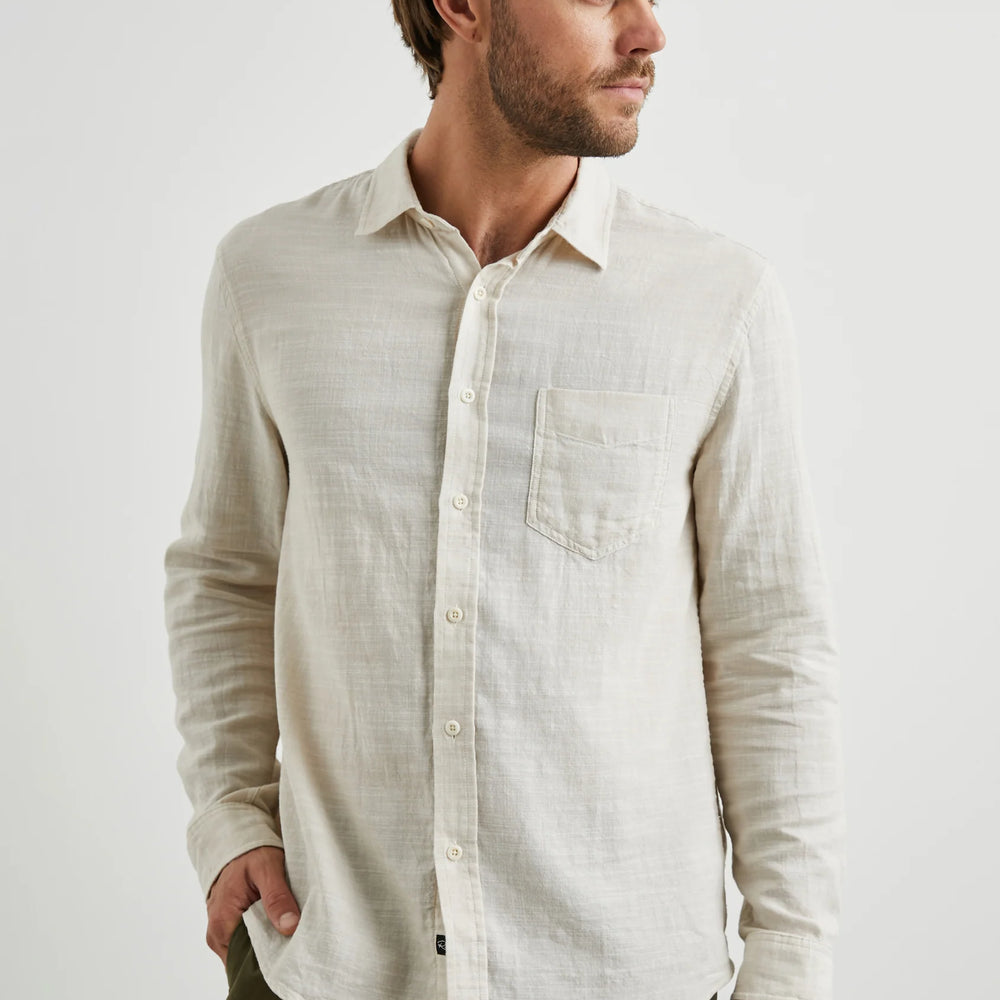 The men's Wyatt Shirt by Rails in the color Hummus