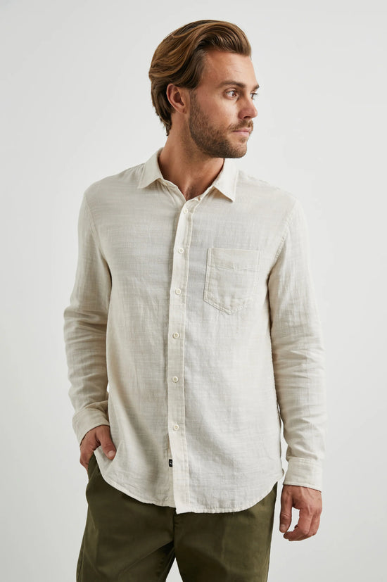 The men's Wyatt Shirt by Rails in the color Hummus