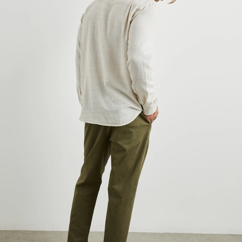 
                      
                        Back view of the men's Wyatt Shirt by Rails in the color Hummus
                      
                    