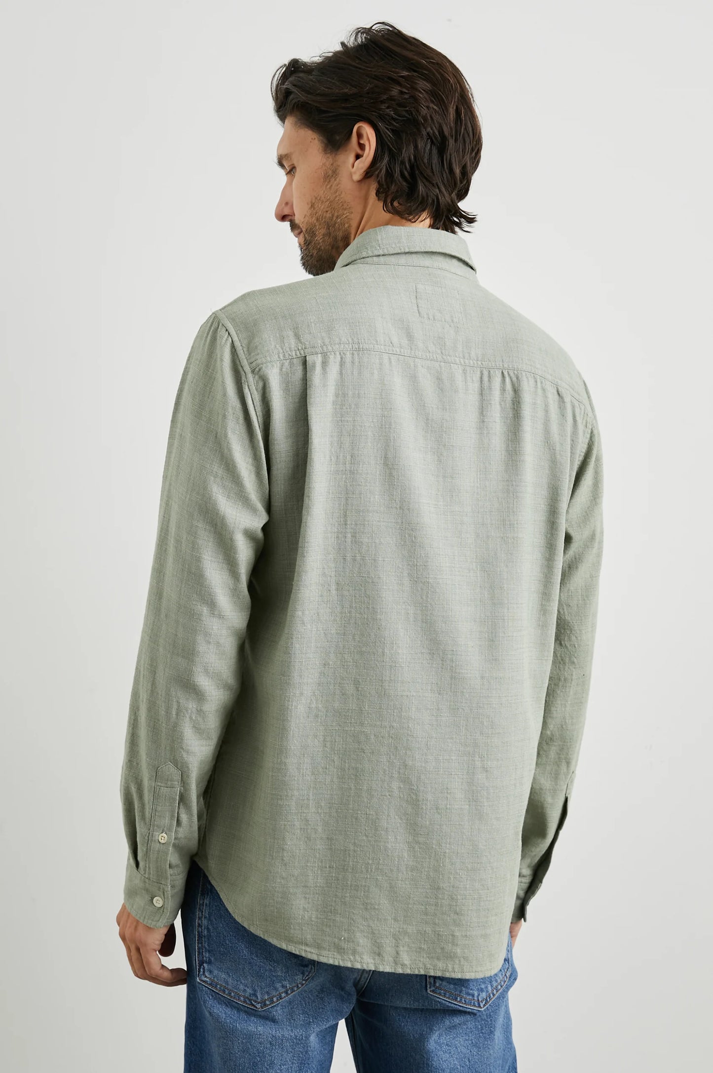 Back view of the Jade Etch Long Sleeve Wyatt Shirt by Rails