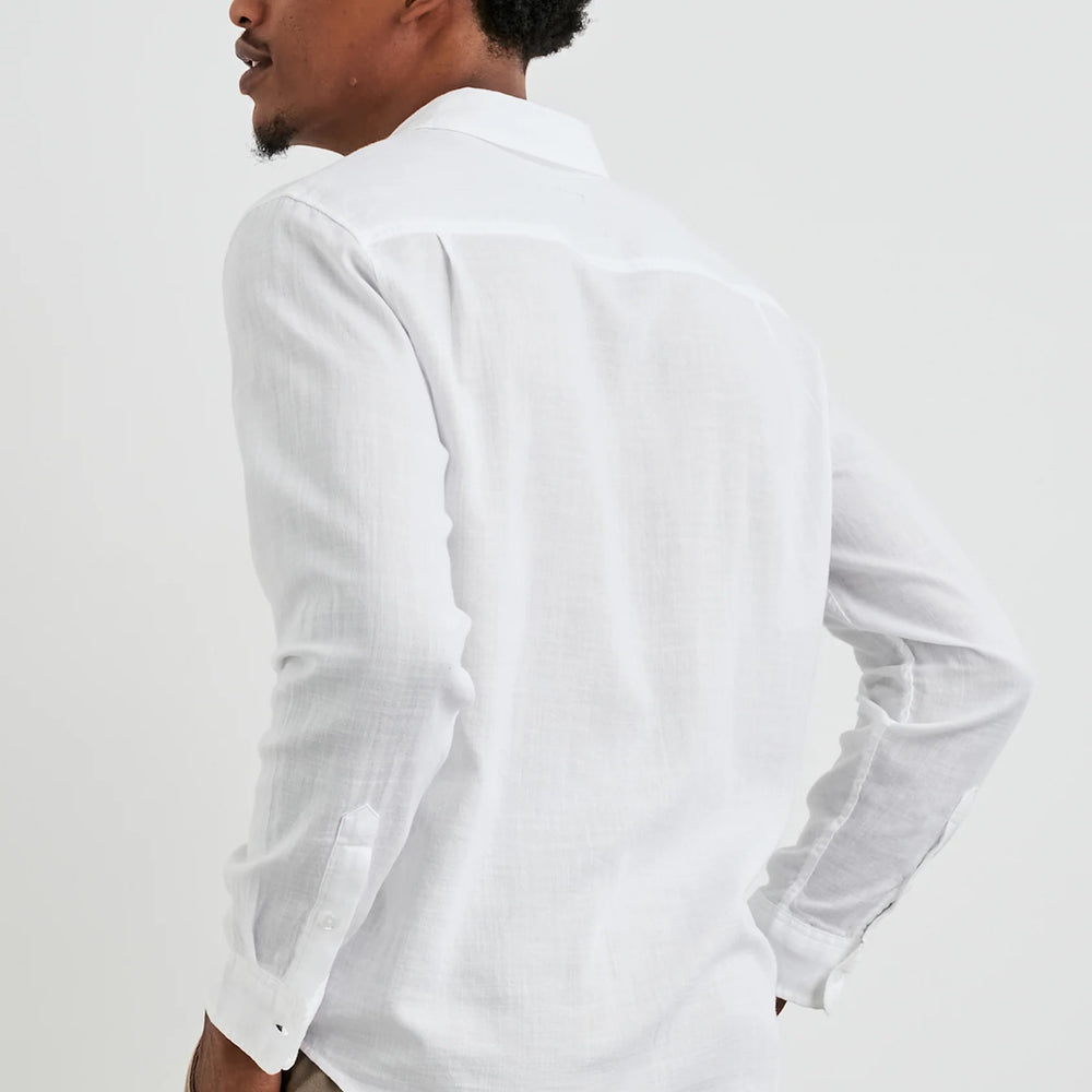 Back view of the White Long Sleeve Wyatt Shirt by Rails