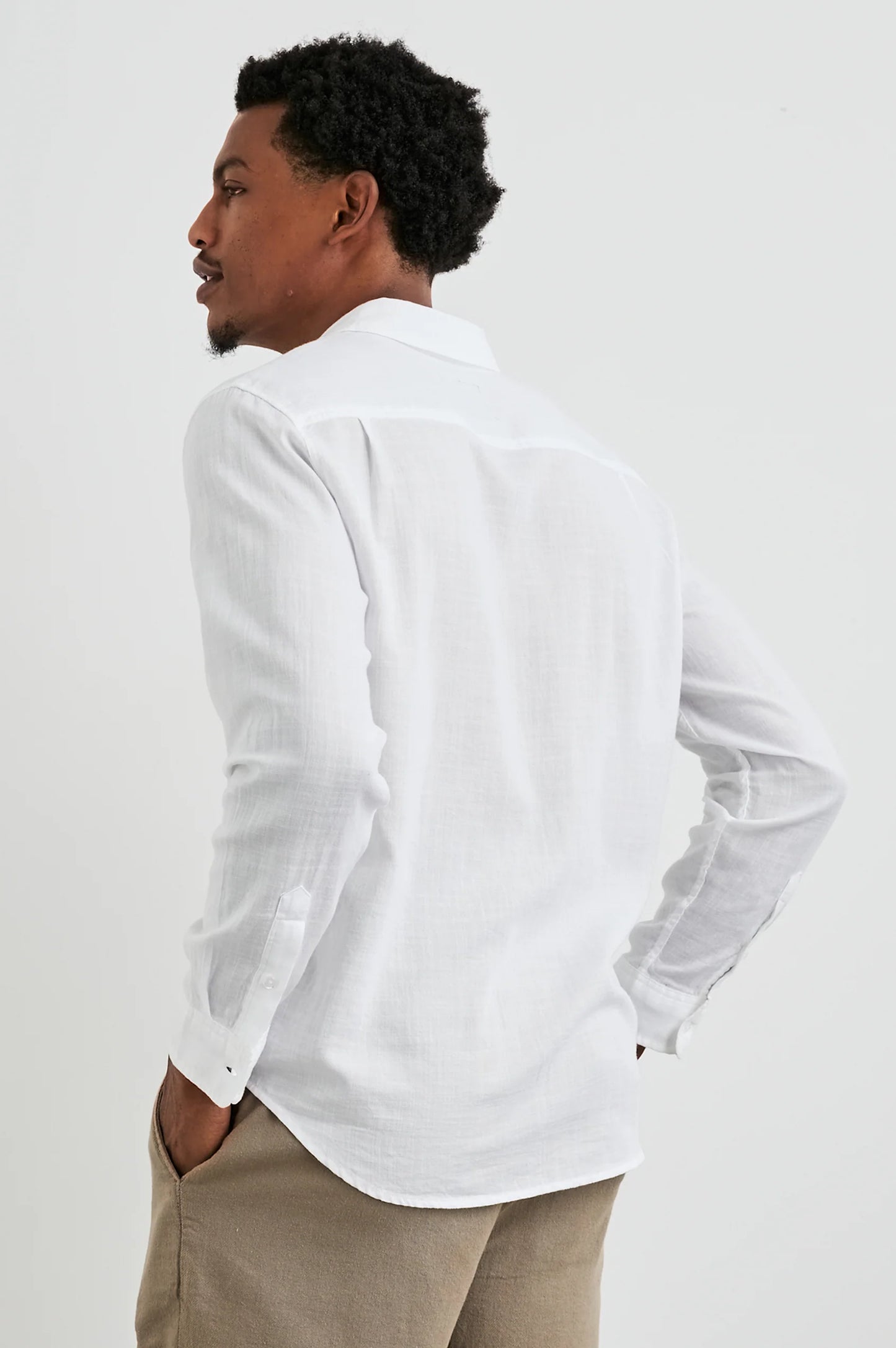 Back view of the White Long Sleeve Wyatt Shirt by Rails