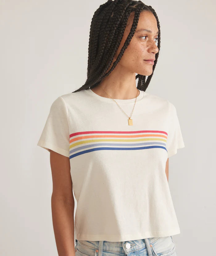 Marine Layer's Easy Crop Graphic Tee in the color Antique White