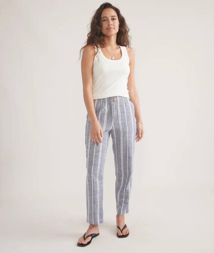 
                      
                        Marine Layer's Elle Relaxed Crop Pant in the color Skipper Blue Stripe
                      
                    