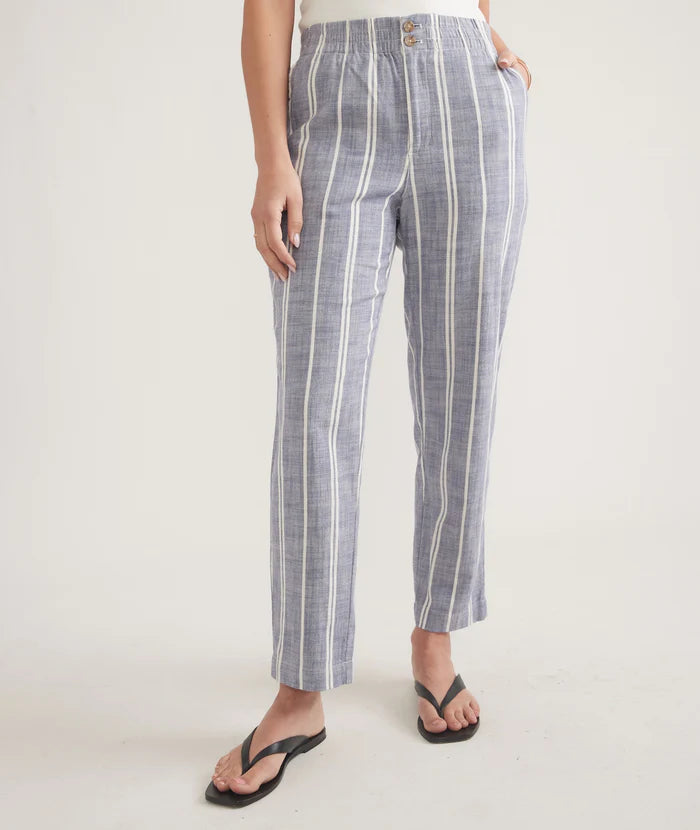 
                      
                        Front view of Marine Layer's Elle Relaxed Crop Pant in the color Skipper Blue Stripe
                      
                    