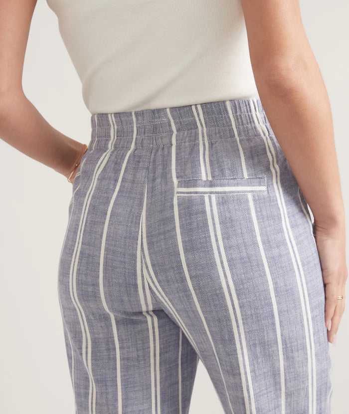 
                      
                        Back detail on Marine Layer's Elle Relaxed Crop Pant in the color Skipper Blue Stripe
                      
                    