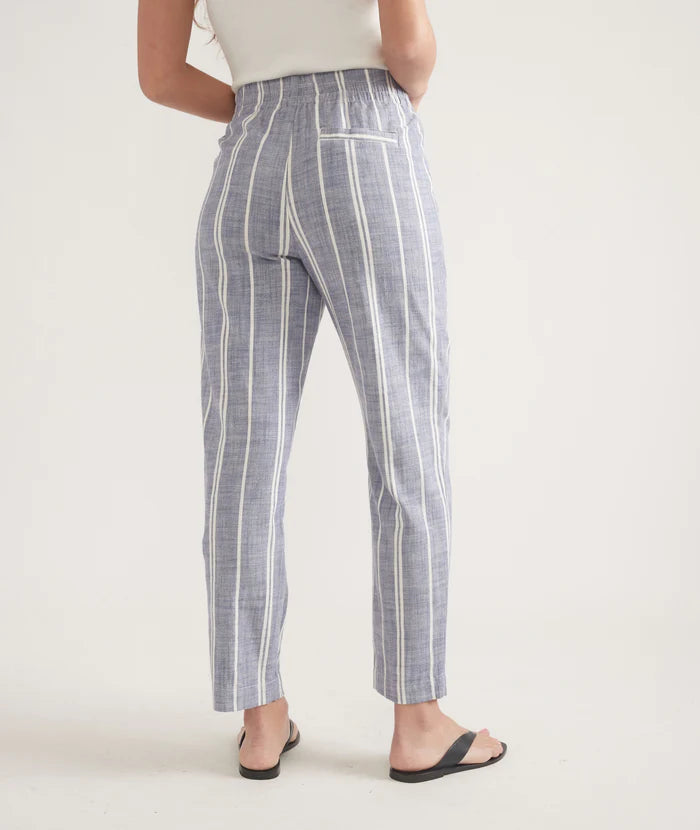 
                      
                        Back view of Marine Layer's Elle Relaxed Crop Pant in the color Skipper Blue Stripe
                      
                    