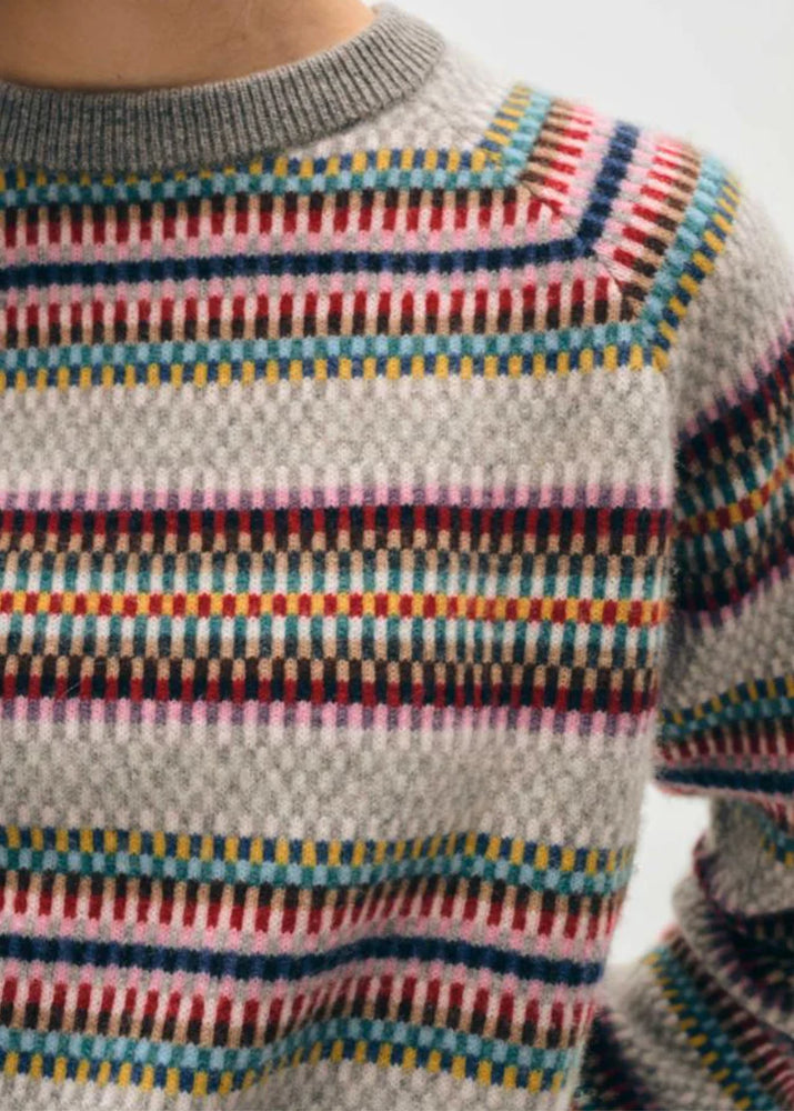 
                      
                        Design detail on the Cashmere Striped Multi Check Sweatshirt by White + Warren
                      
                    