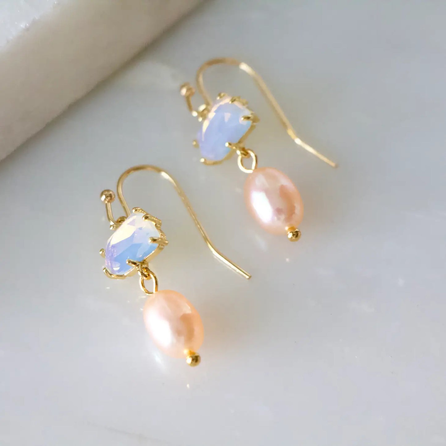 Mesa Blue's Opalite & Blush Pearl Earrings.
