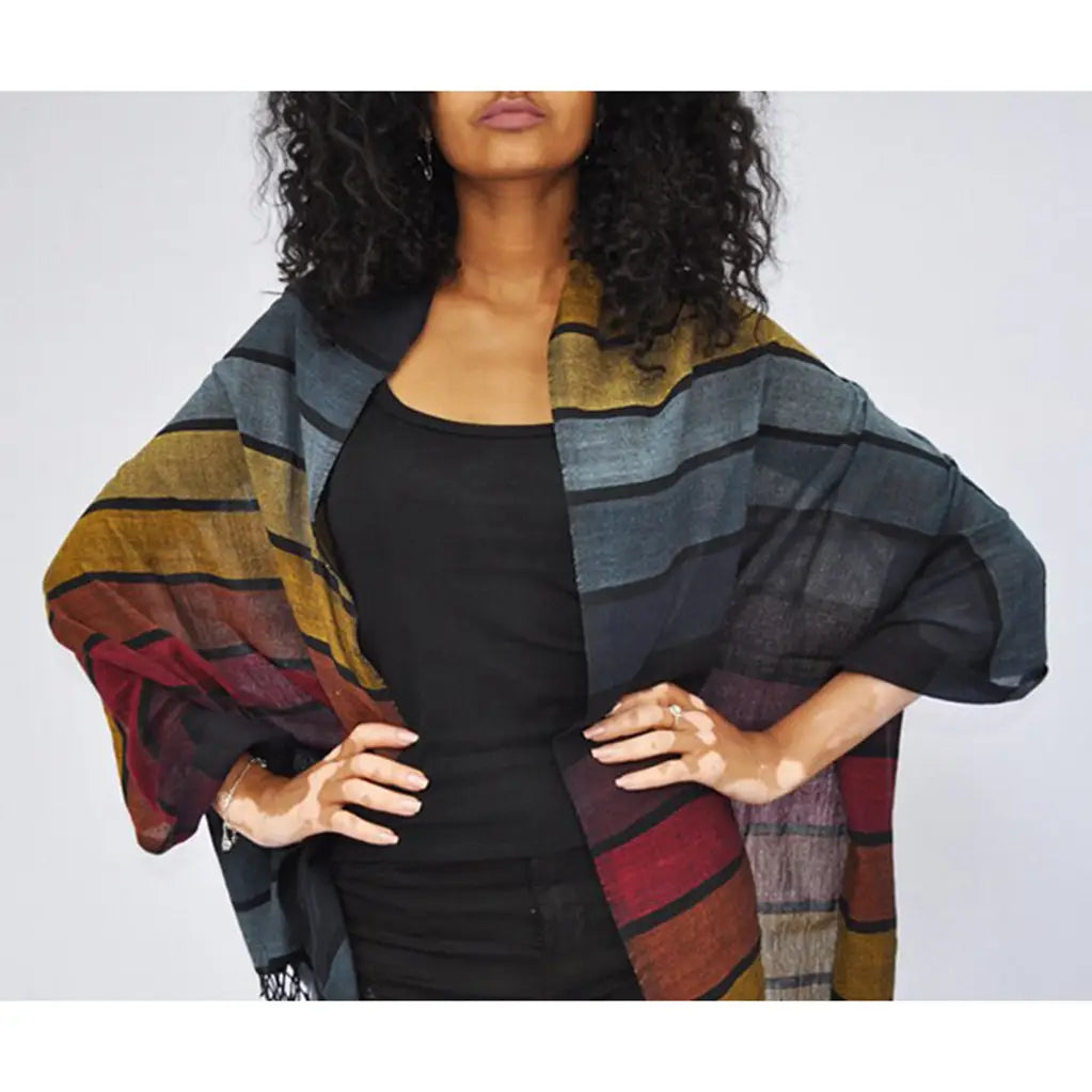 This scarf is 100% Cotton dyed using low-impact, AZO-free, REACH certified reactive dyes