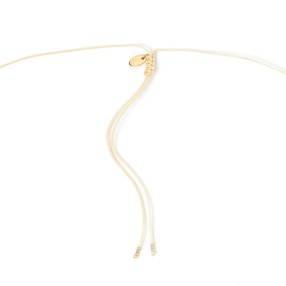 
                      
                        Adjustable closure detail on the Marley Gold and Pearl Choker by Arms of Eve
                      
                    