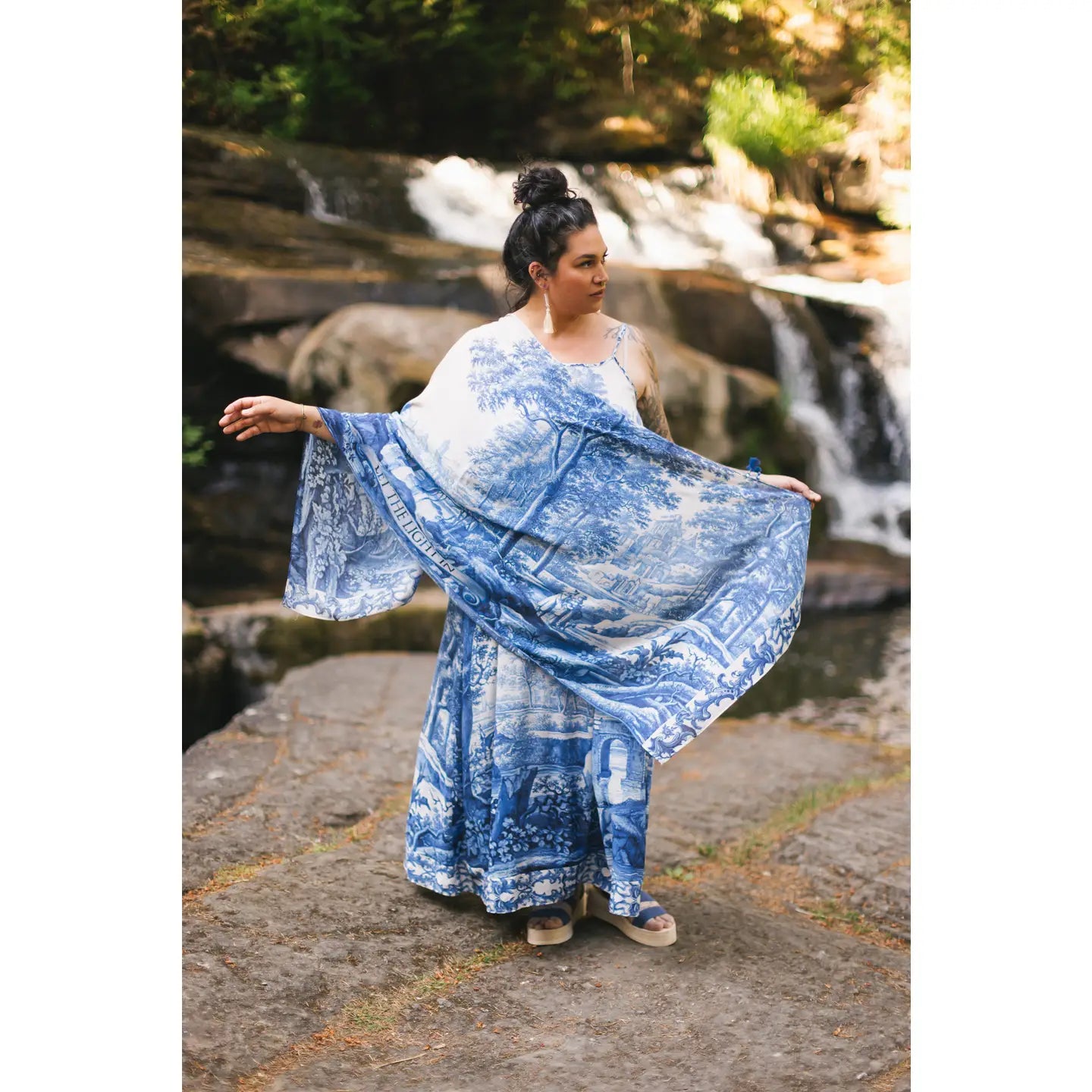 Let the Light in Bohemian Scarf w/ Blue Delft Toile Print Let the Light in Bohemian Scarf w/ Blue Delft Toile Print