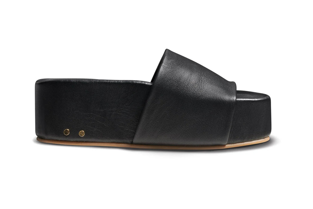 
                      
                        Side view of the Black Albatross Leather Platform Sandal by beek
                      
                    