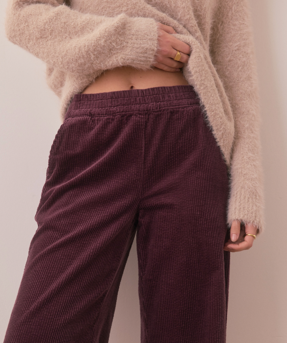 Elastic waistband corduroy pants