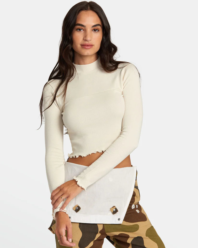 The Saved Long Sleeve Crop Top in the color Latte by RVCA