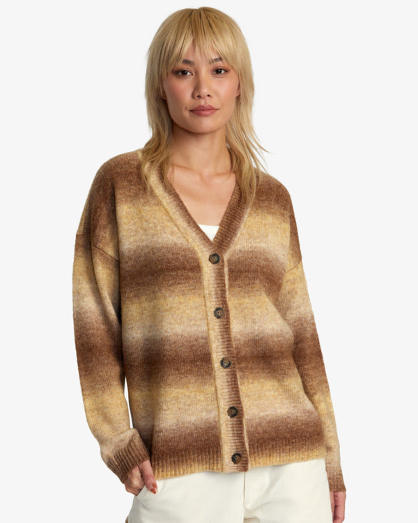 Front view of the Here We Are Cardigan in the color Ermine from RVCA