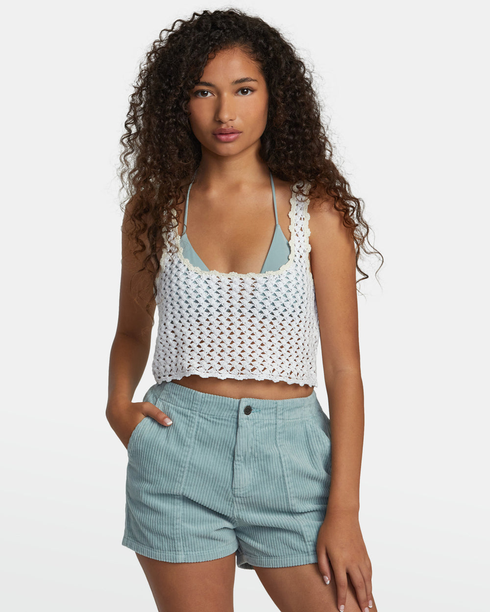 RVCA Railed Crochet Crop Top - Whisper White