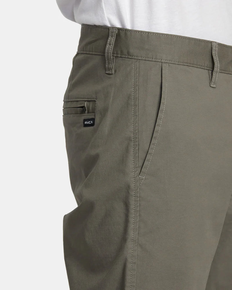 
                      
                        Side pocket detail on the Olive Green Daggers Technical Chinos by RVCA
                      
                    