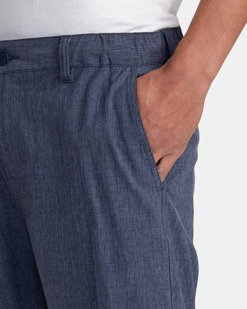 
                      
                        Side view of the Moody Blue 19" All Time Roads men's shorts by RVCA
                      
                    