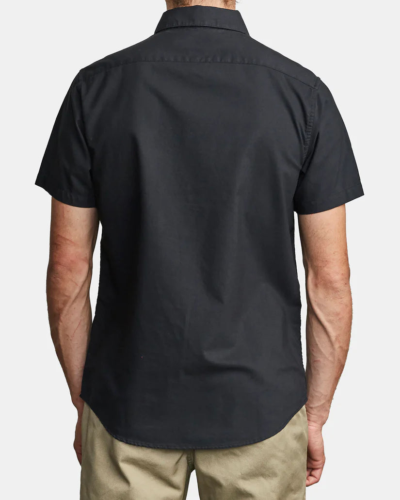 Back view of RVCA's That'll Do Stretch Short Sleeve in the color Black