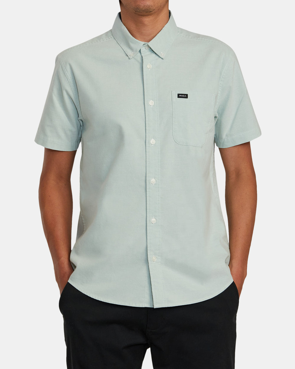 RVCA's That'll Do Stretch Short Sleeve in the color Green Haze