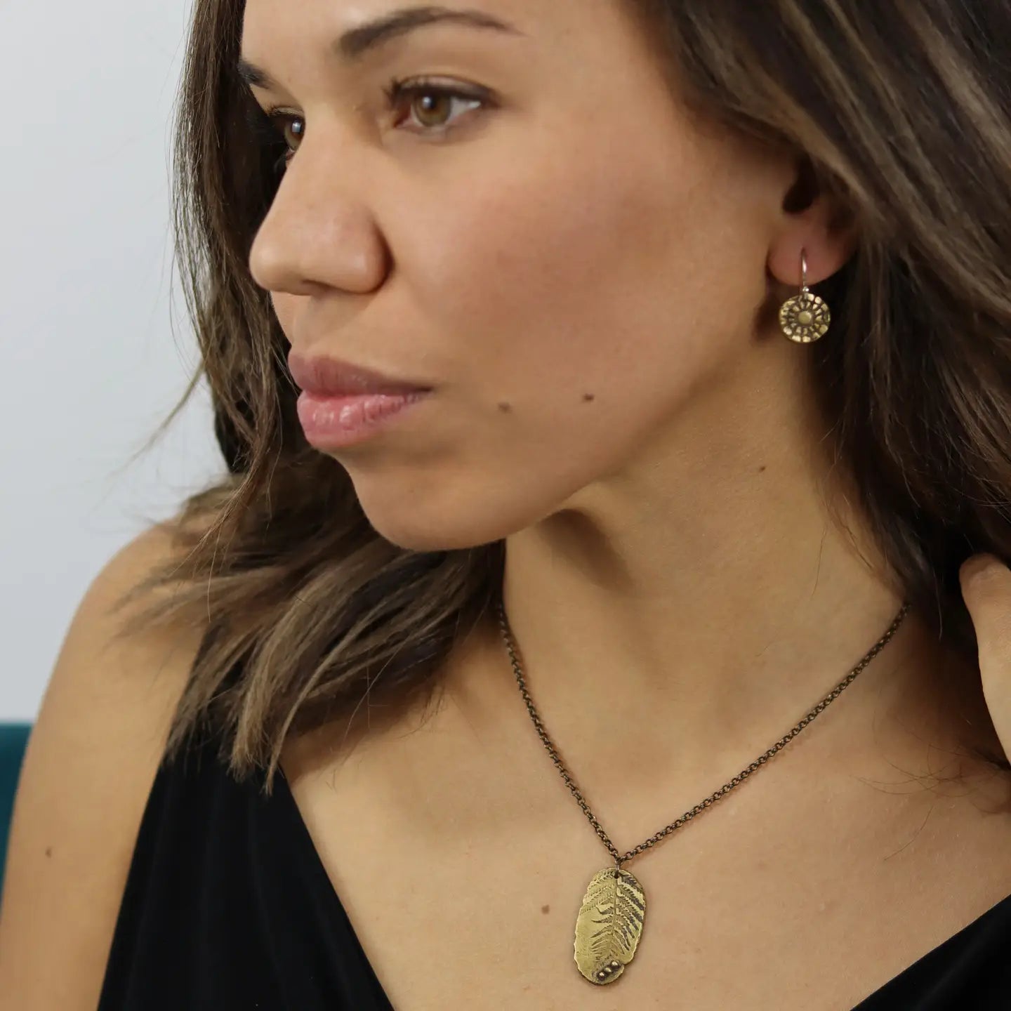 Jennifer Kahn Brass Fern Fossil Leaf Medallion with 3 Dots