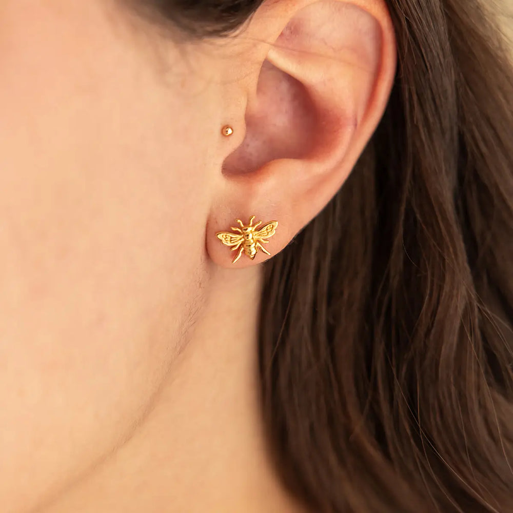 Gold Honey Bee Stud Earrings by The Land Of Salt