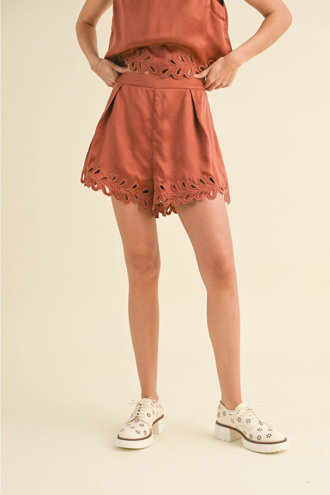 Enjoy effortless spring style with the Viscose Border Embroidery Shorts, available at Harbour Thread women's boutique. 