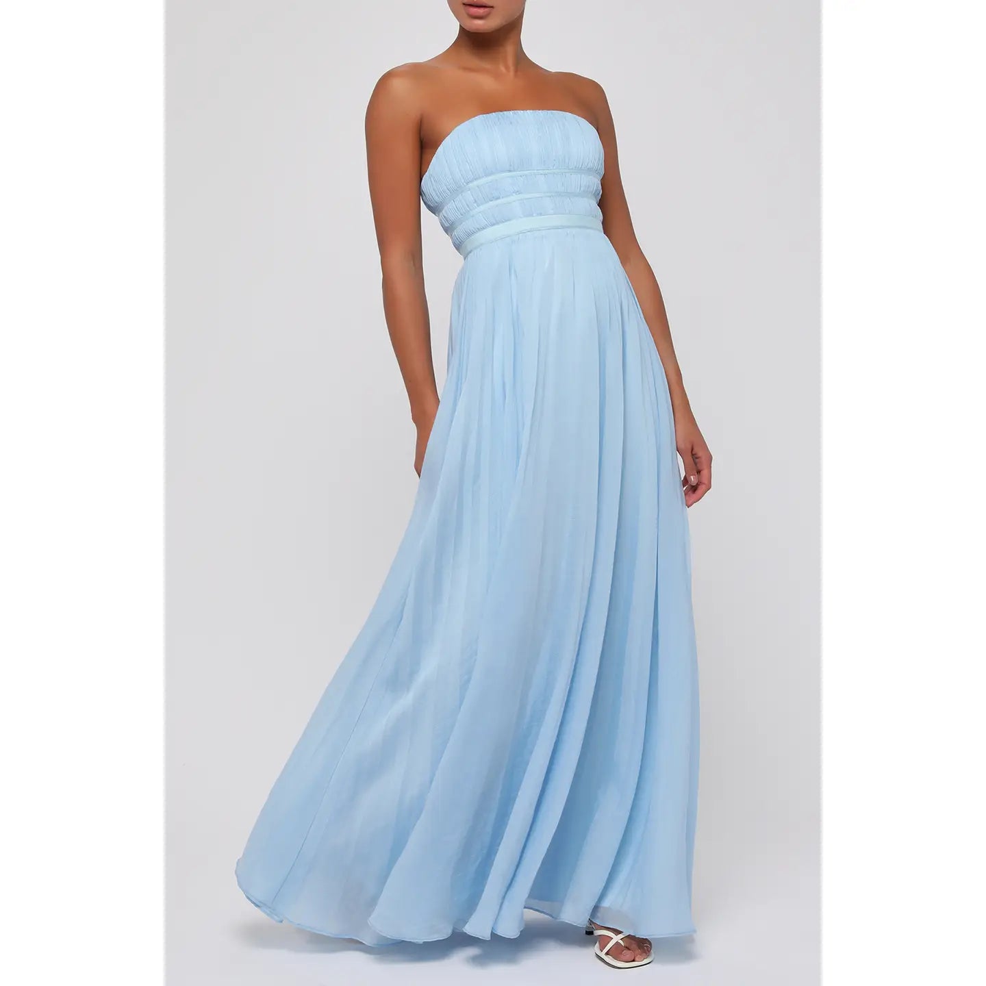 Shop the light blue strapless Calais Pleated Maxi Dress from Lulus at Harbour Thread