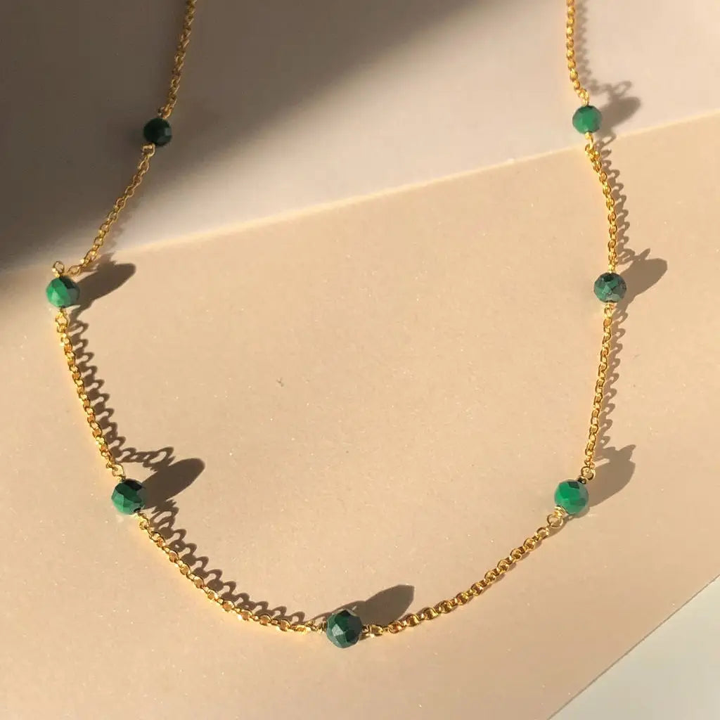 Load image into Gallery viewer, Malachite Drop Choker Necklace - Gold
