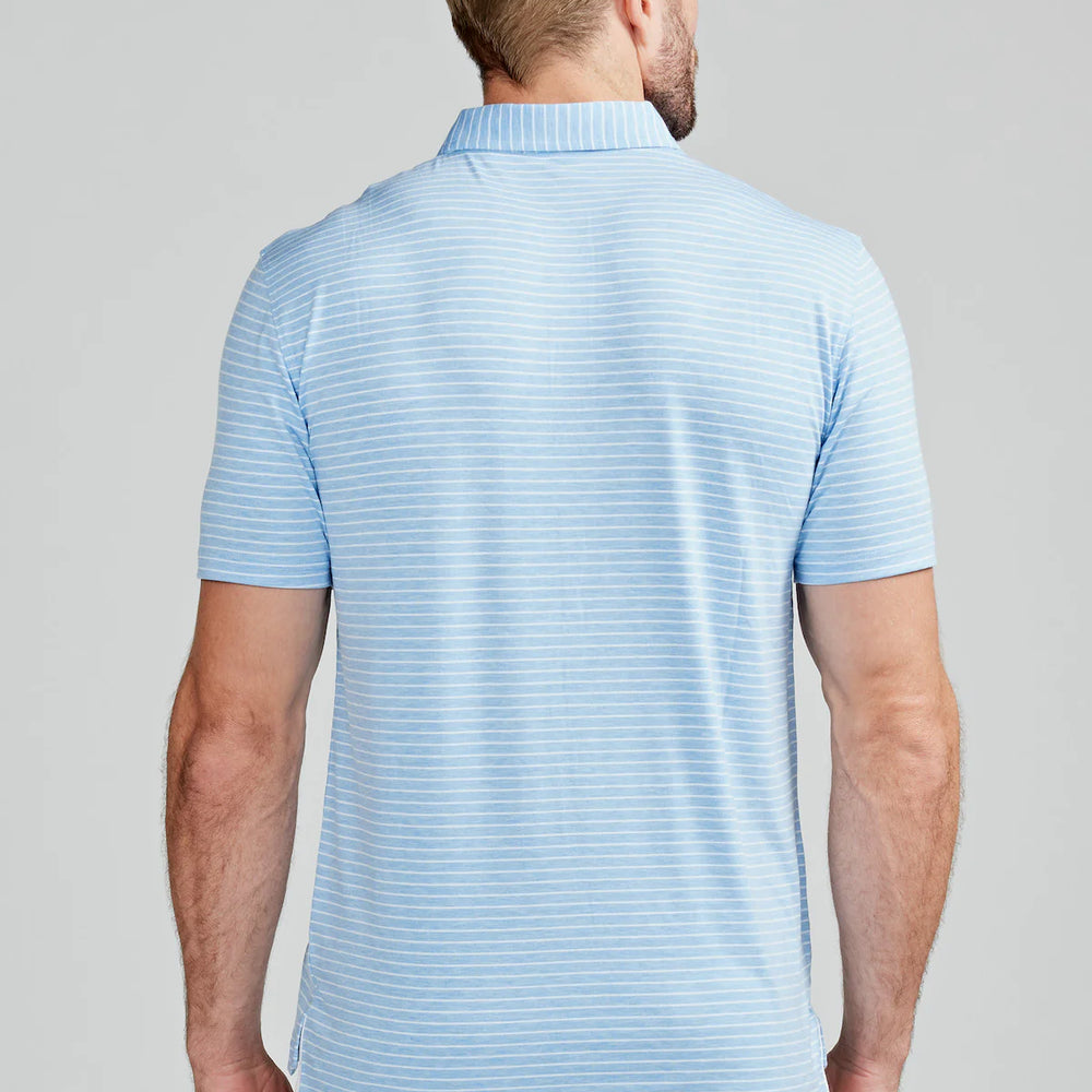 Back view of the Polar Heather and White Cloud Lightweight Polo Brookline Stripe by Tasc Performance