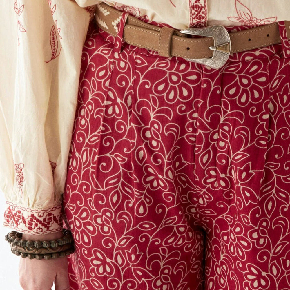 
                      
                        High waist red printed pants
                      
                    