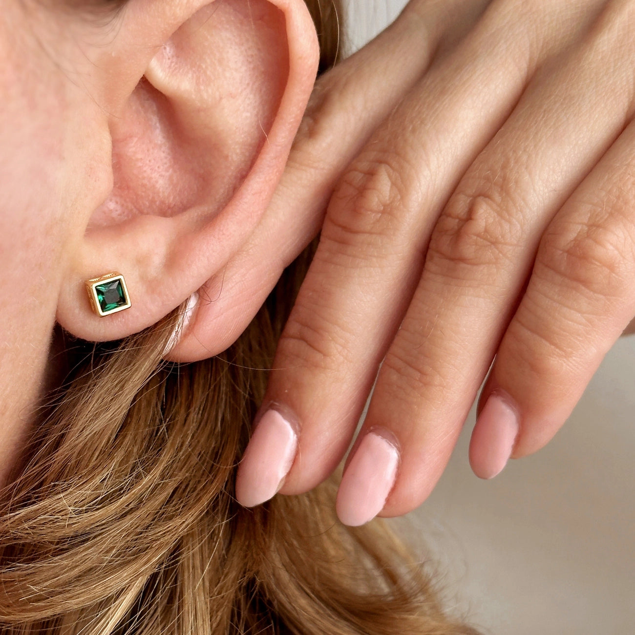 Square emerald stud earrings by GoldFi at Harbour Thread