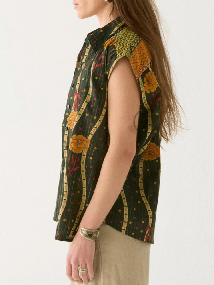 
                      
                        Relaxed fit floral and striped button up top
                      
                    